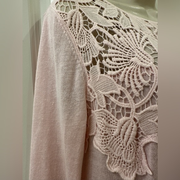 J. Jill XS Blush Pink Linen Blend Embroidered Collar Chest Lightweight Sweater - Picture 3 of 15
